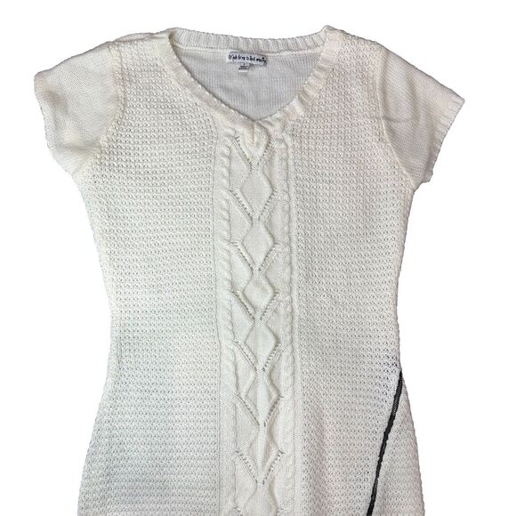 Womens Sweater Dress Sz Large Cream/ivory‎ Short Sleeve Above Knees Side Leg Zip - Picture 2 of 5